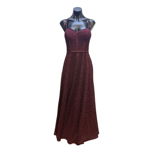 Jules & Cleo Burgundy Sequined Lace Gown w/Corset Back Size 4 - Picture 1 of 7